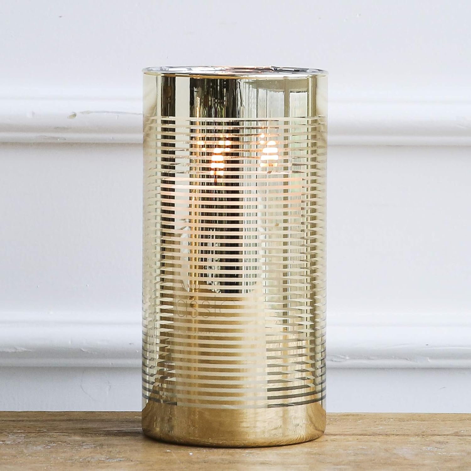 cyl home Hurricane Candleholders Clear Glass with Unique Golden Striped Decor Dining Table Centerpieces Cylinder Vases Gifts for Wedding Housewarming Christmas Party，3.9'' Height. : Home & Kitchen