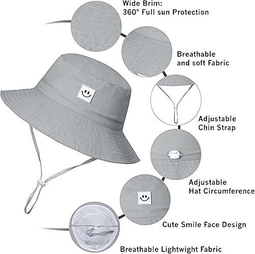 Miniatura 2 de 55cube Sombrero de sol para niños pequeños, sombrero de pescador de playa para niñas y niños pequeños