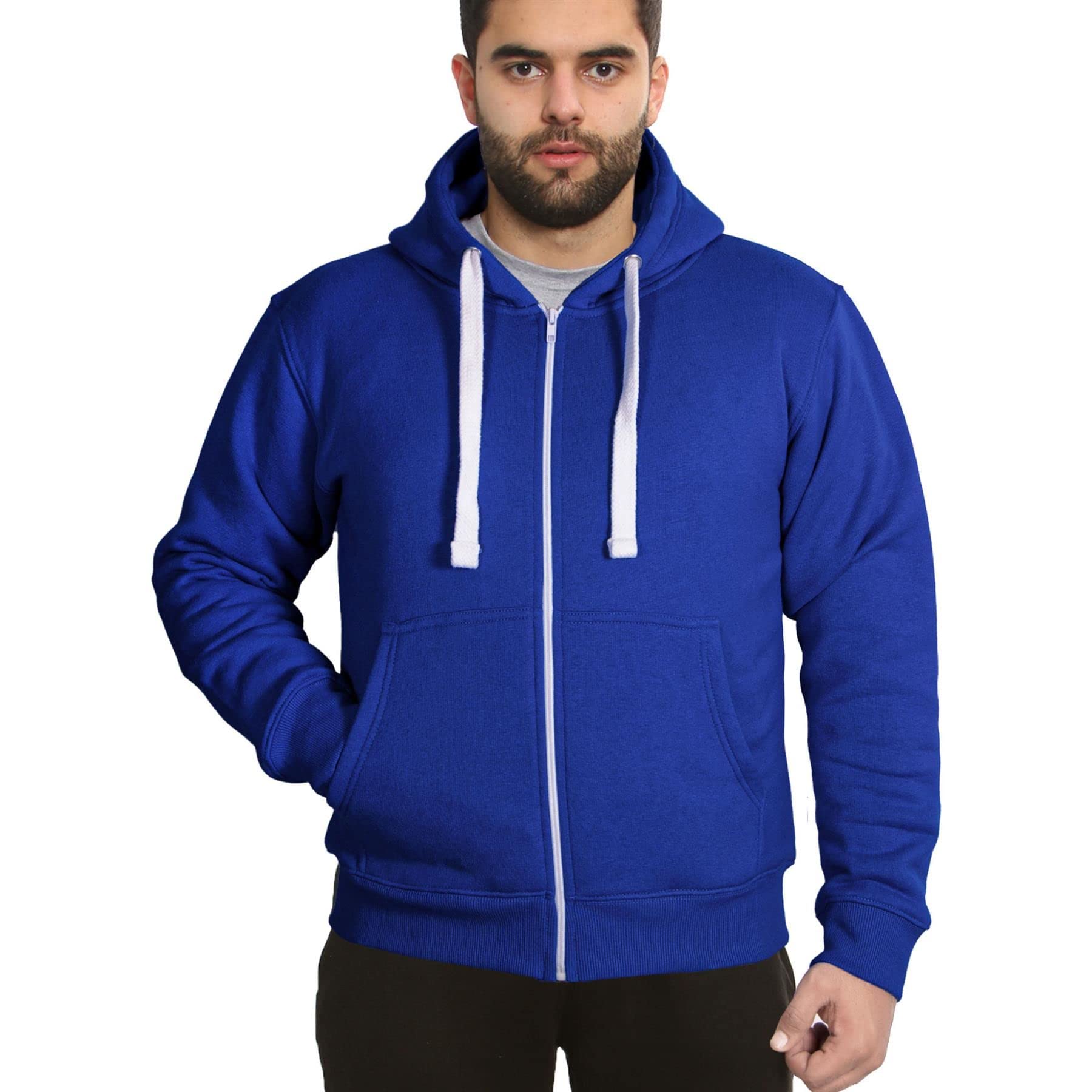 A2Z Męskie runo Zwykły błyskawiczne Bluza Zakapturzony bezpieczeństwo - Zipper Royal XXL