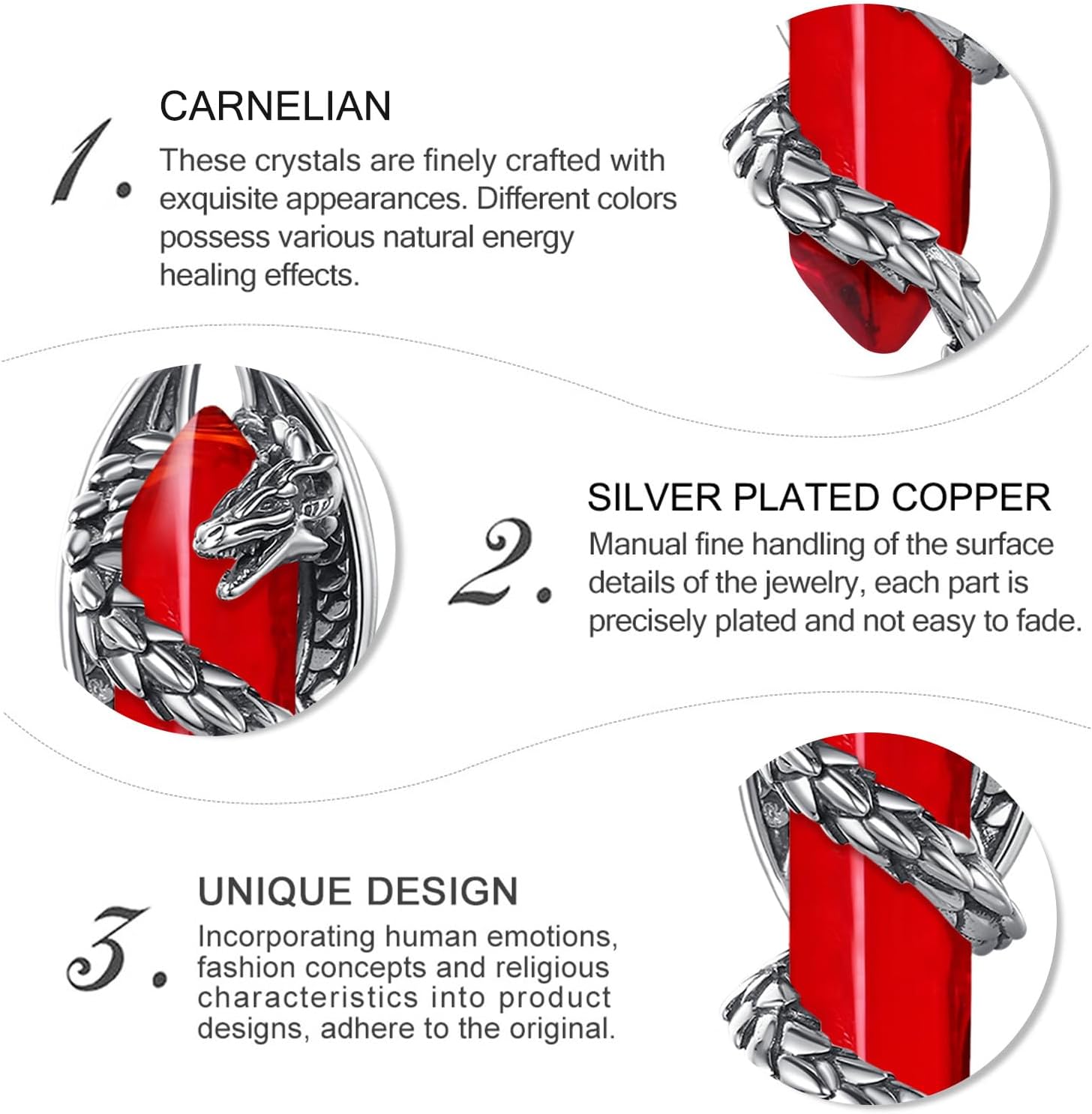 Vito Dragon Necklace for Women Men, Hexagonal Prism Obsidian/Rose Quartz/Lapis Lazuli/Amethyst/Turquoise Healing Crystal Energy Amulet Protection Jewelry Gift, 20"+2" - Image 9