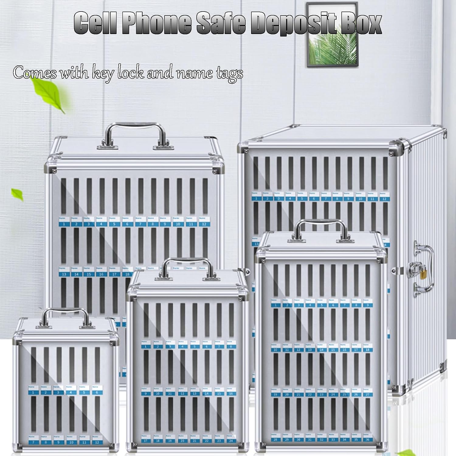 24 Slot Cell Phone Cabinet Aluminum Alloy Employee Cell Phone Safe Deposit Box Portable with Safety Lock Suitable for Offices classrooms and Factories