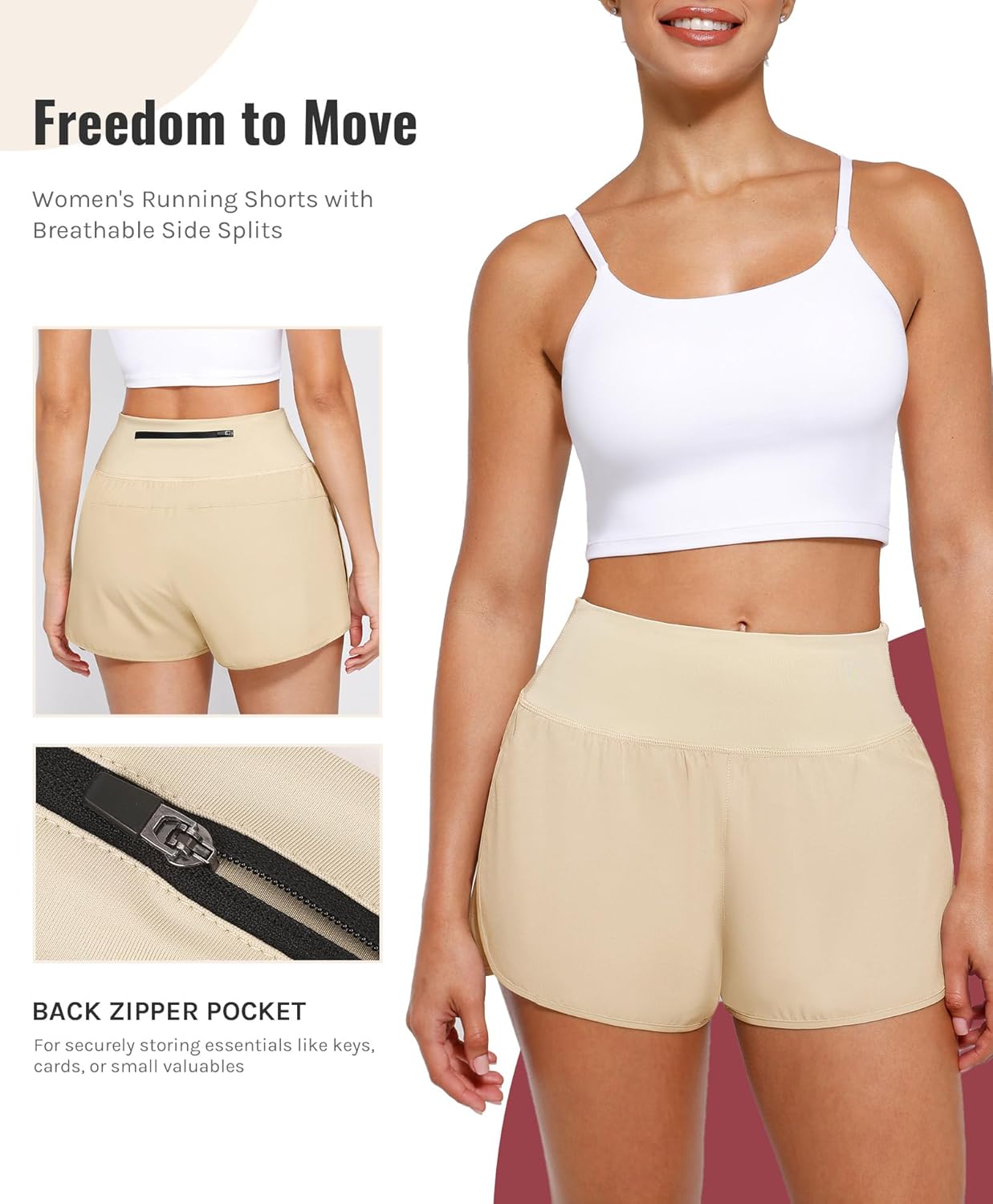 Cosmolle 2 in 1 Running Athletic Shorts for Women Tennis Shorts with Liner Jogging Shorts with Back Zipper Pocket - Image 4