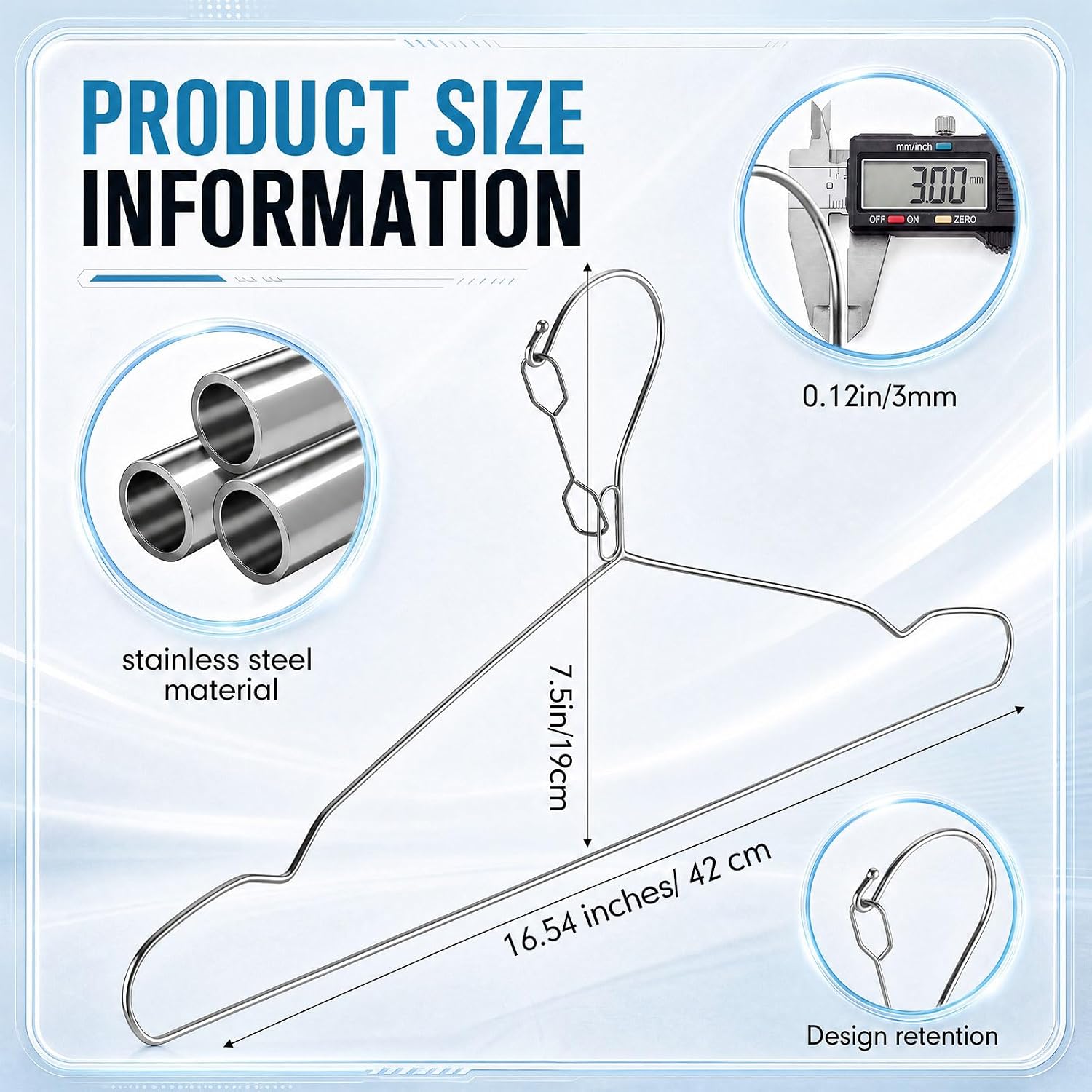 40 Pack 16.5 Inch Wire Lockable Hangers with Windproof Lock Hook, 3.2mm Heavy Duty Stainless Steel Metal Clothes Hangers with Non-Slip Notches Space Saving for RV, Balcony and Closet