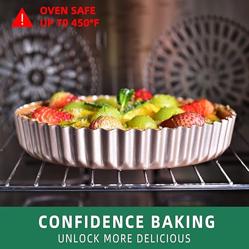 Miniatura 2 de SUNCITY Sartén para tartas de 8 pulgadas con parte inferior extraíble para hornear, sartén antiadherente para quiche de acero al carbono, sartén de