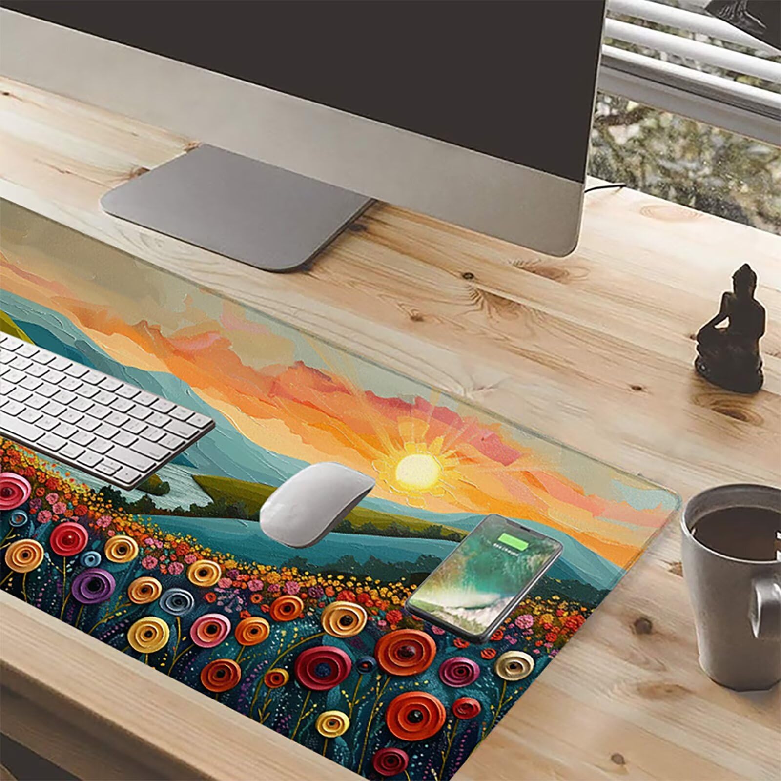 Amanecer Alfombrilla Ratón Gaming XXL 1500 x 800 mm, Alfombrilla Gaming Amarillo Mousepad con Base de Goma Antideslizante, Impermeable Desk Mat para Teclado y Raton, Accesorios Gaming, Regalos Y-M