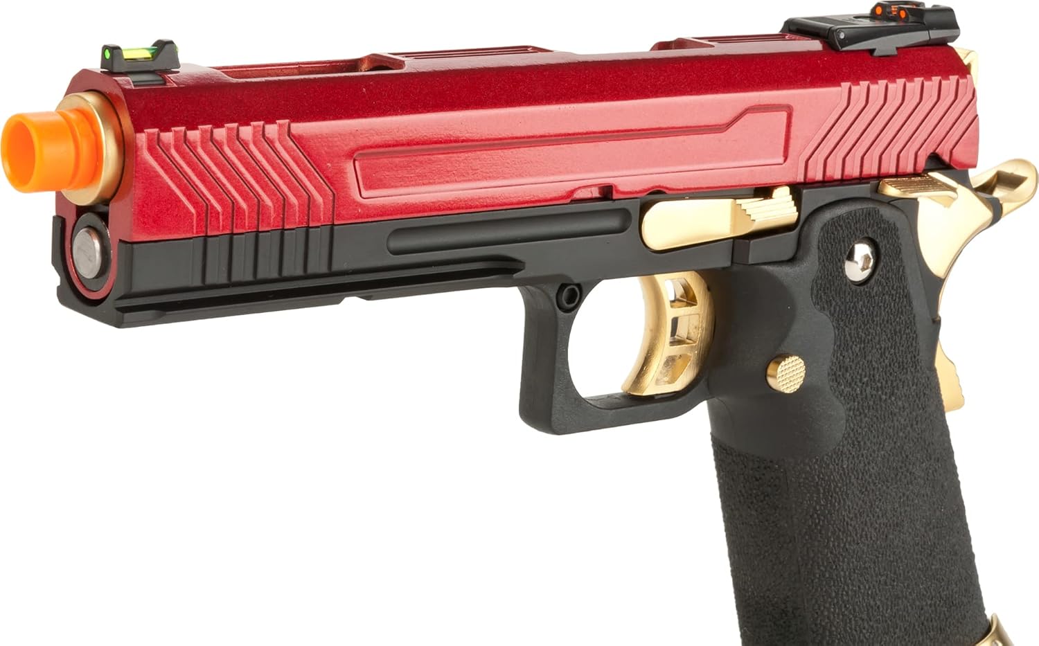 Evike Airsoft - AW Custom Hi-Capa Competition Grade Gas Blowback Airsoft Pistol (Color: Red/Gold)