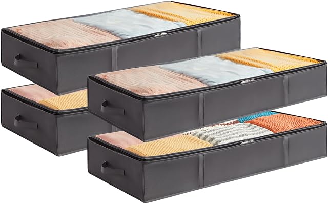 Lifewit Under Bed Storage Containers 4 Pack, Large Capacity Blanket Storage Bags with Reinforced Handle, Organization and Storage for Clothes, Sheets, Towels, Bedroom, Closet, College Dorm, Grey