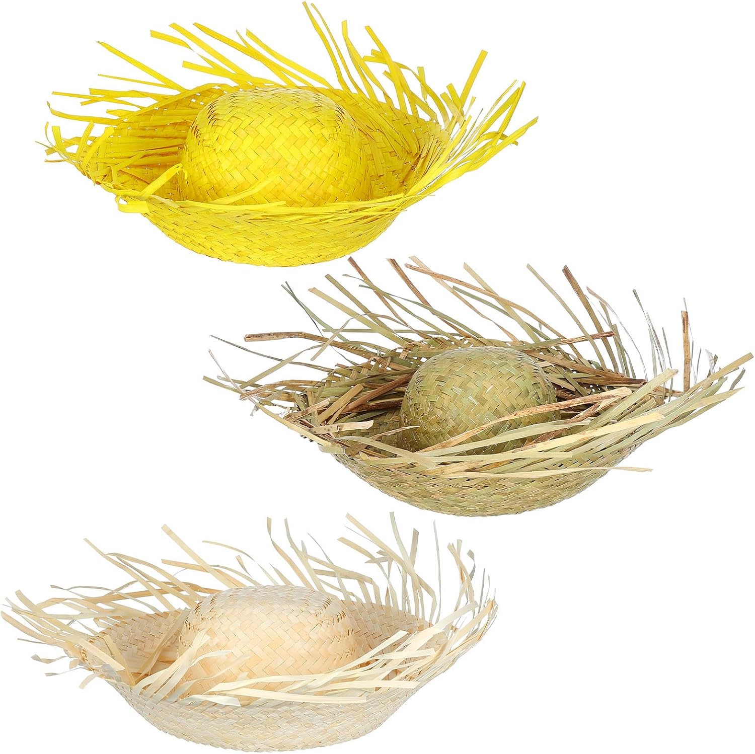 3pcs Handcrafted Hawaiian Straw Hat for Women with Sun Protection, Tropical Event and Family Getaways, Stylish Summer Beach Cap Made of Natural Straw, Authentic Festive Flair