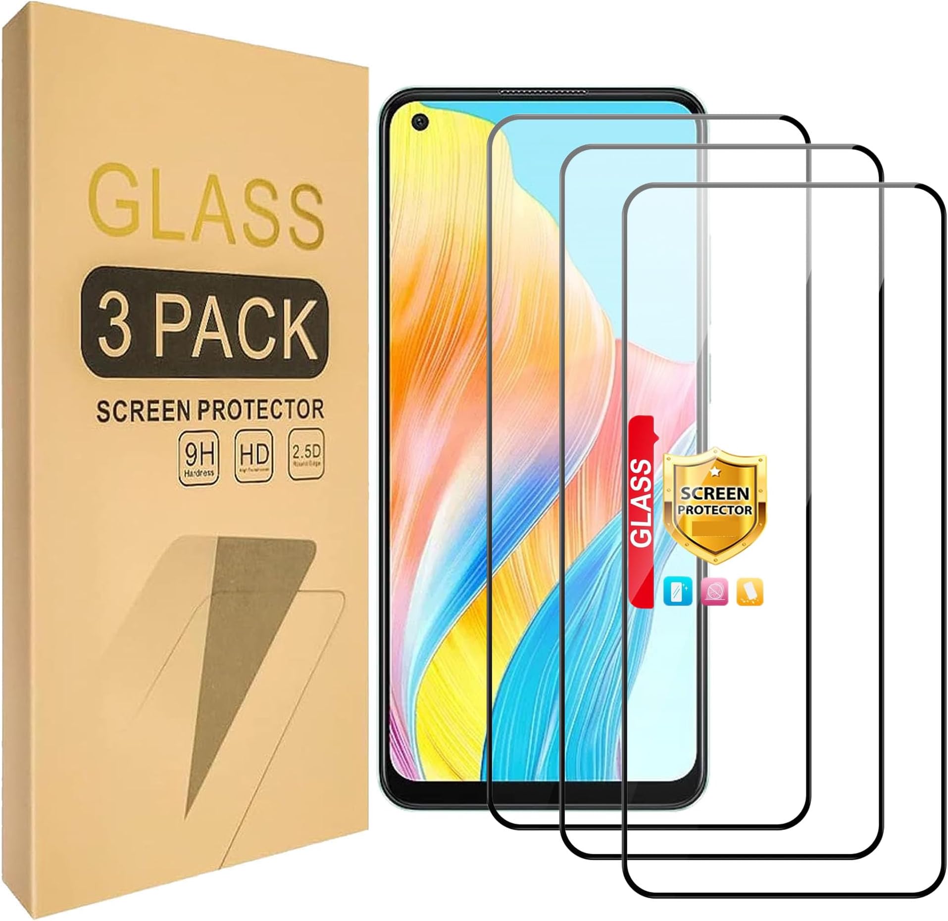 (3 Pack) Compatible for Oppo Reno7 5G Screen Protector Tempered Glass，Case Friendly [High definition][Hardness 9H]