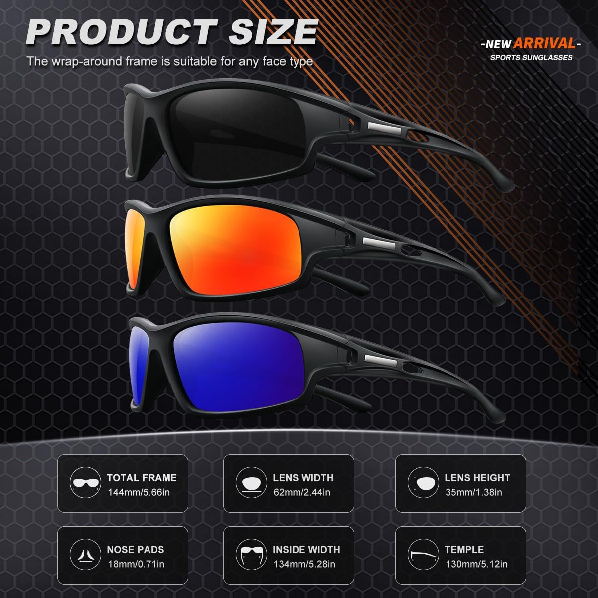 3PACK Polarized Sports Sunglasses for Men Driving Golf Fishing Running Sun Glasses UV400 Protection - Image 3