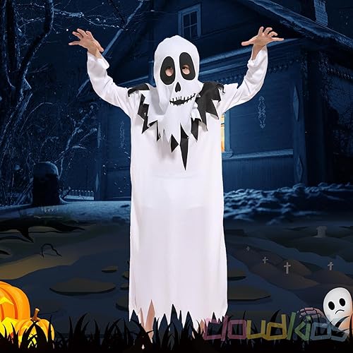 Miniatura 6 de Disfraz de fantasma con capucha de Halloween para niños, disfraz de fantasma aterrador con cubierta para la cabeza (con agujeros para los ojos)