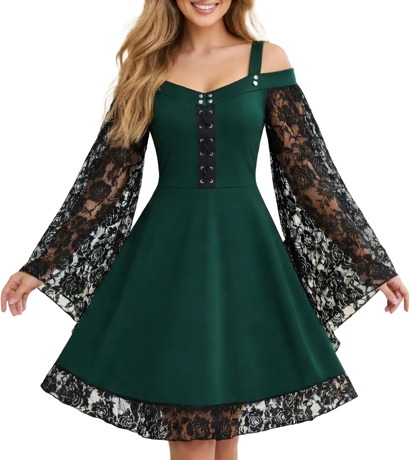 Panegy Women’s Gothic Steampunk Dress Lace Off Shoulder Renaissance Dress Party Cosplay