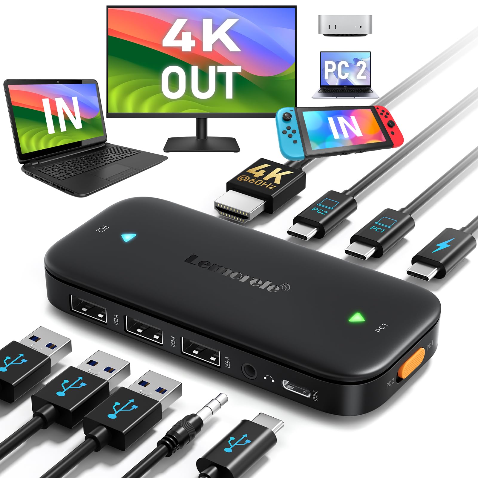 Amazon | USB C 切替器 HDMI モニターを2PCで共有 Mac mini用 KVM