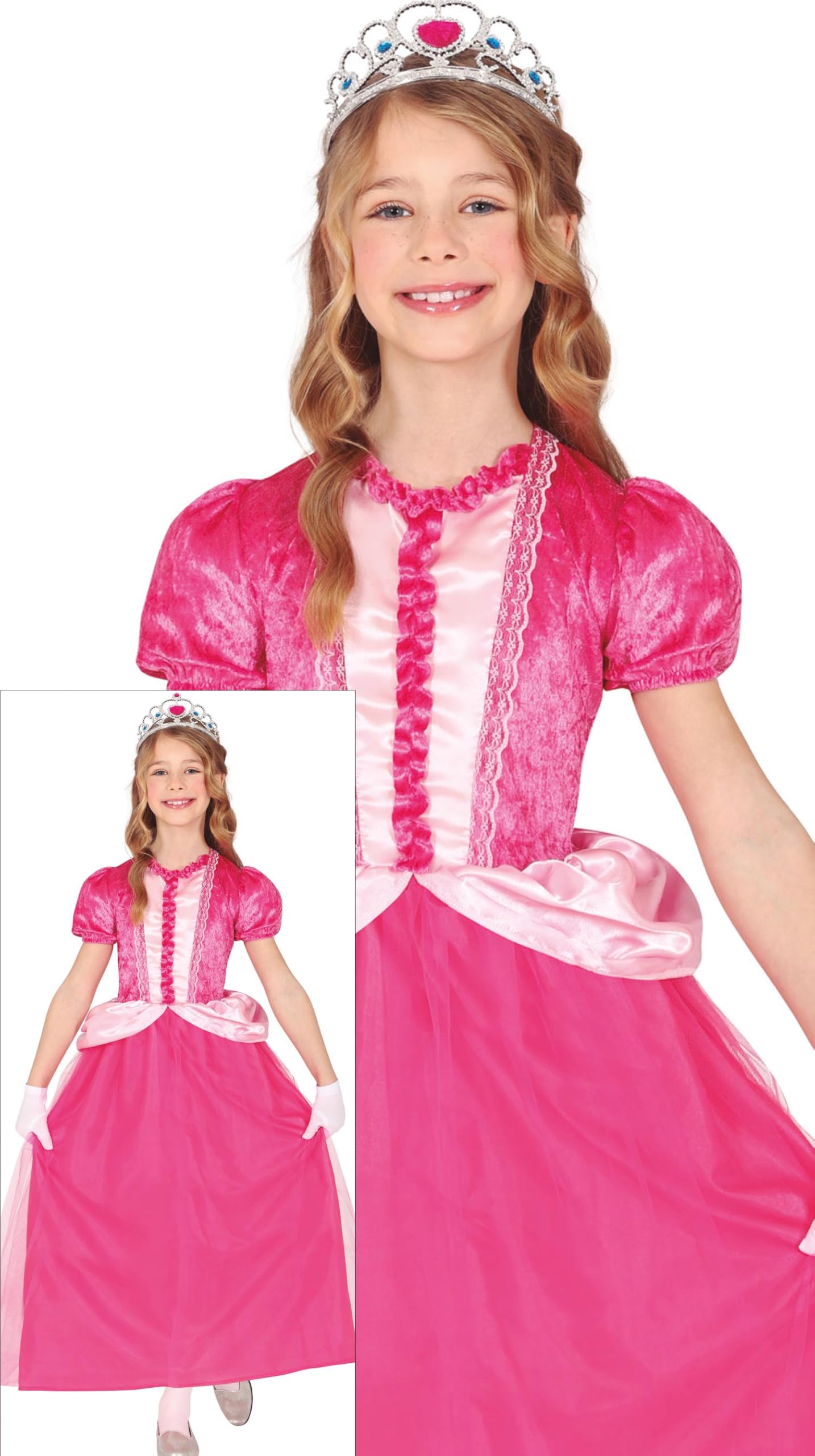 FIESTAS GUIRCA Pretty in Pink Princess Girls Fancy Dress Costume - Pink Princess Dress - Fairytale Queen Kids Fancy Dress Costumes Girls - Girls Age 7-9 Years