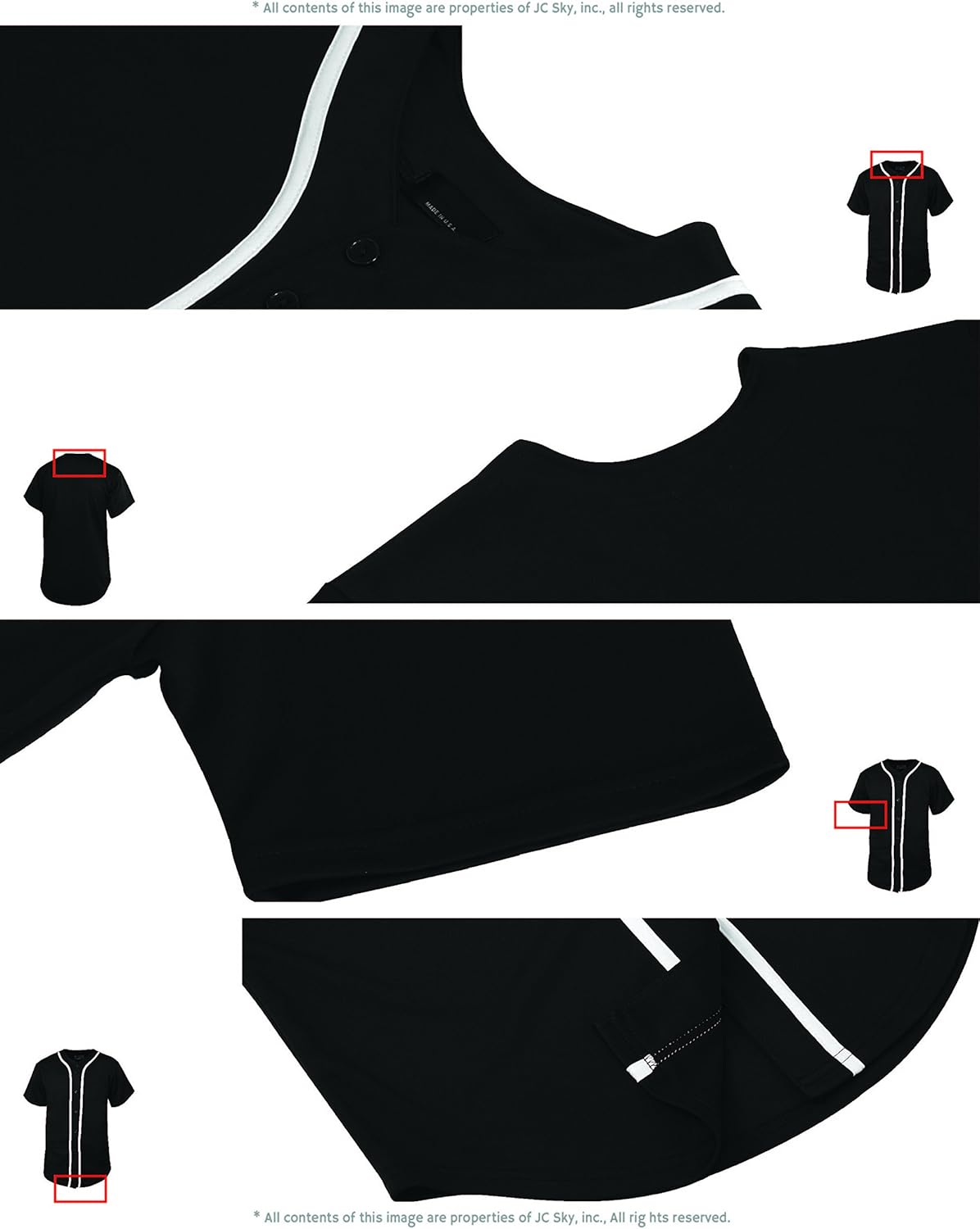 Hat and Beyond Mens Baseball Jersey Button Down T Shirts Hipster Plain Hip Hop (3X-Large,1UPA0001 Black/White) - Image 4