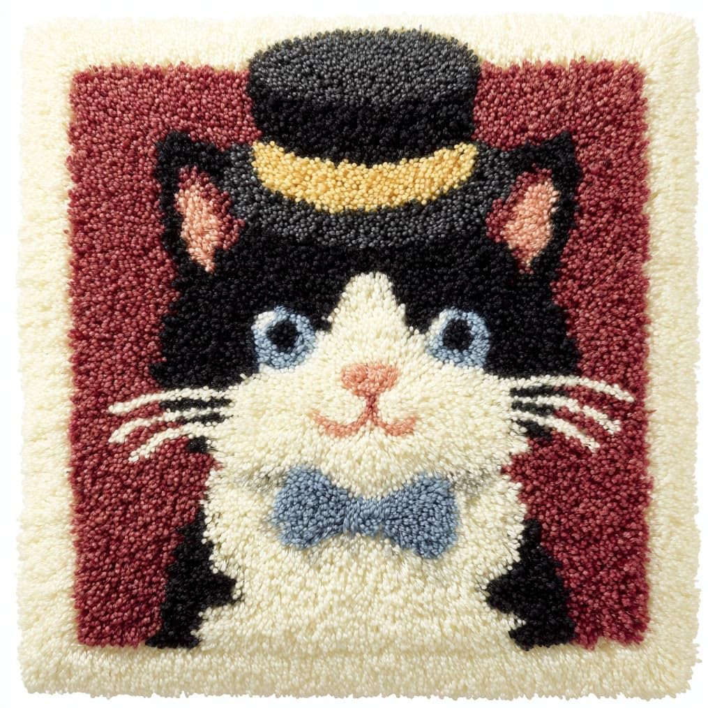 AxiangziK DIY Latch Hook Pillow Kit 43x43cm,Cat Wearing a hat