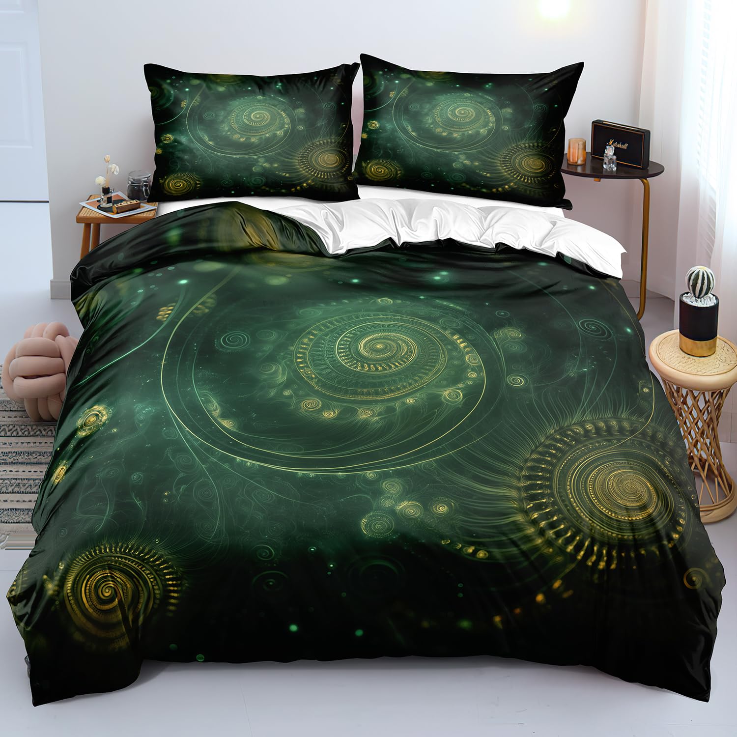 Parure de lit 240x220 géométrique verte pour une chambre cosy et zen