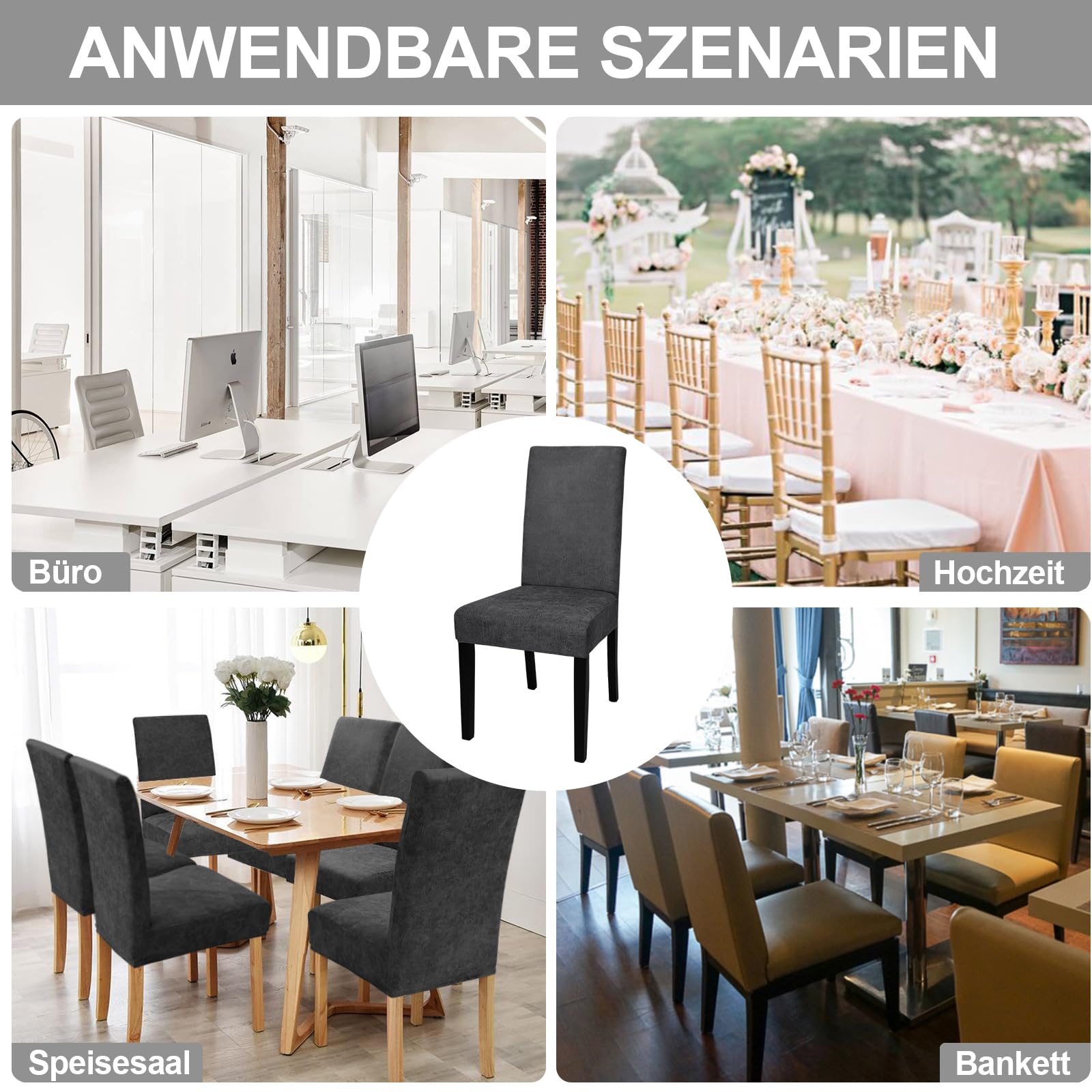 Alishomtll Lot de 6 housses de chaise en cuir synthétique extensible - Noir | Housse de chaise élastique universelle lavable pour chaises de salle à manger, cuisine, mariage