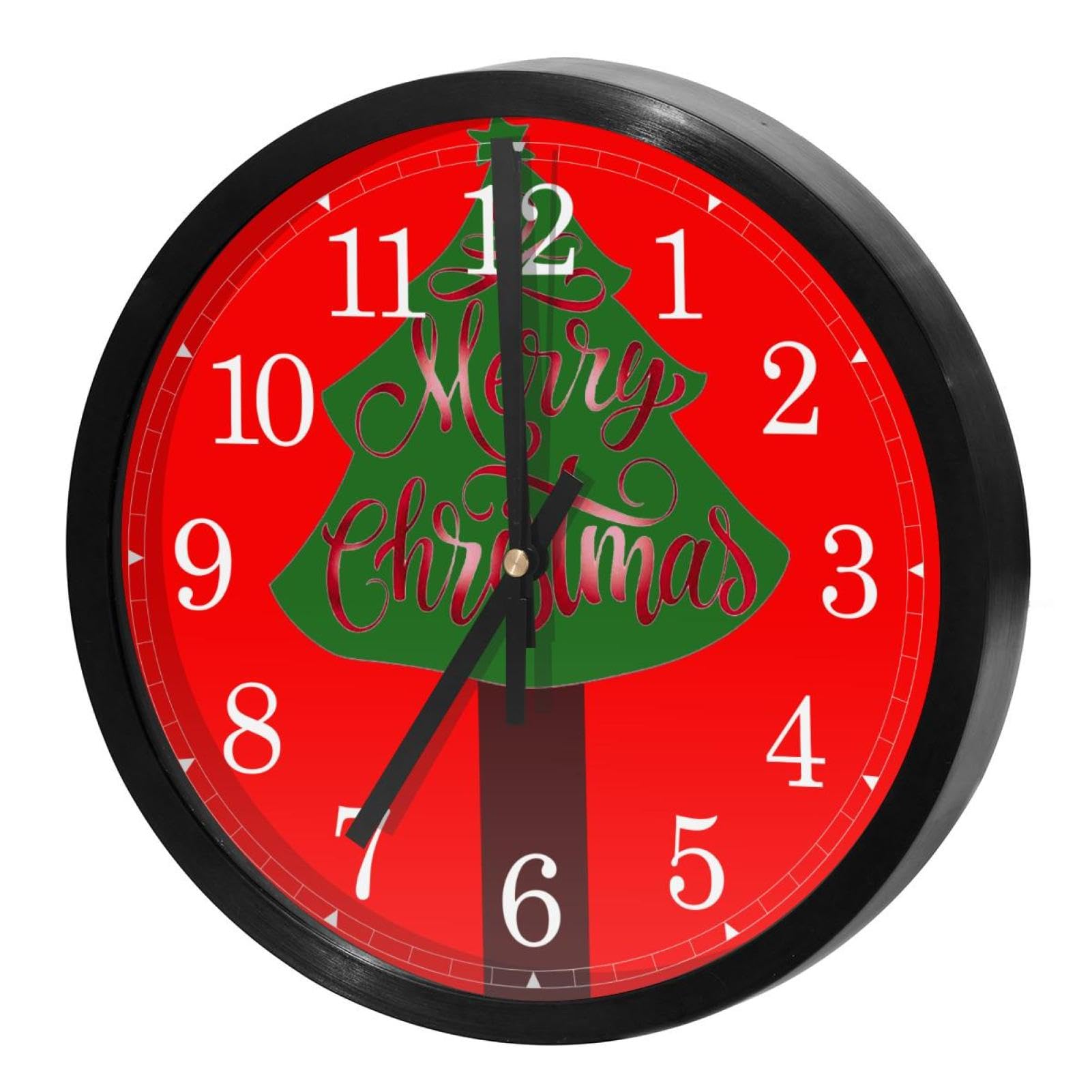 Horloge murale silencieuse à quartz ronde sans tic-tac à piles Arbre de Noël maison