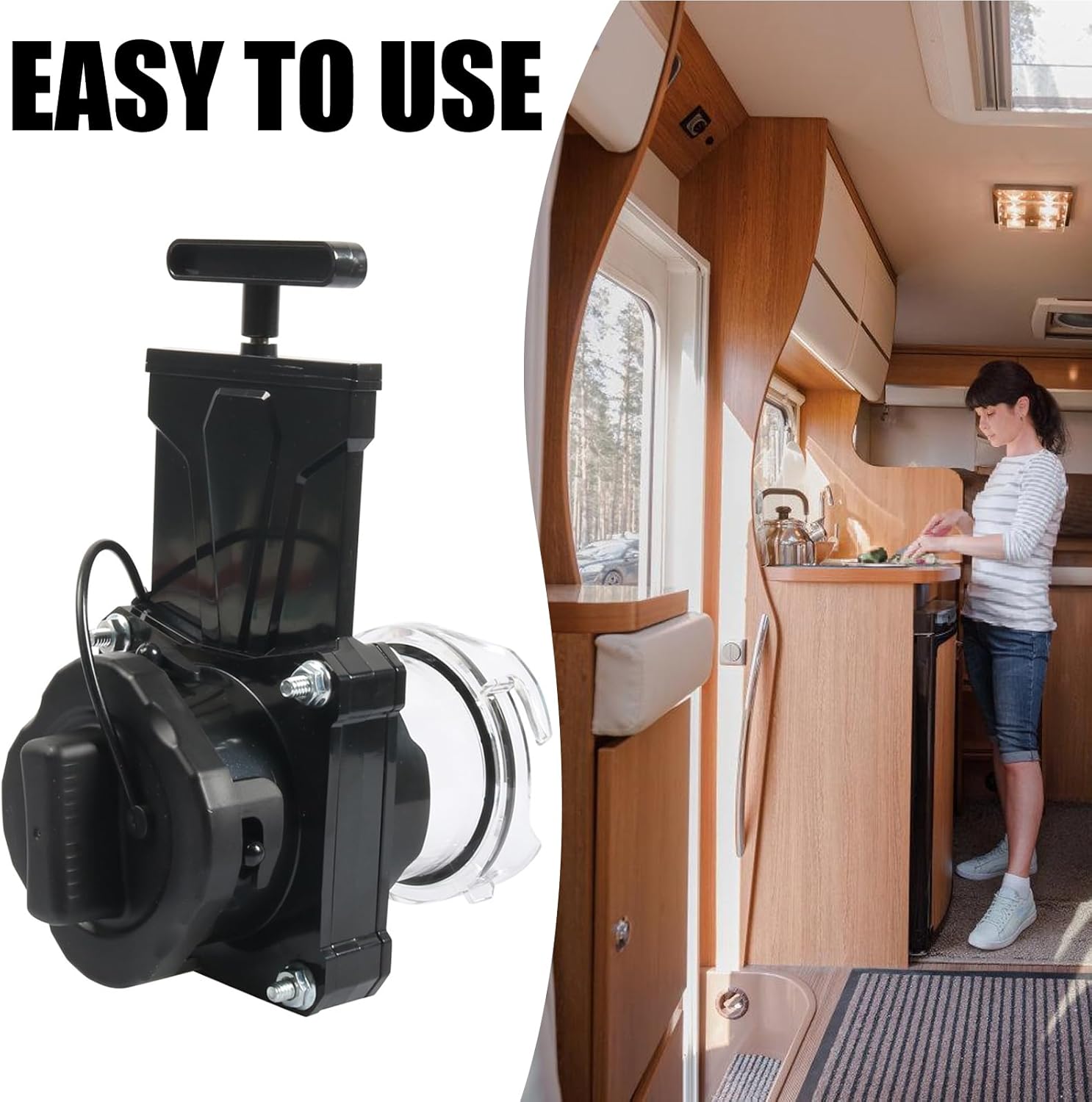 Weather Heavy Duty ABS PP Black Motorhome Sewer Dump Valves 3 Inch Threaded Connection for Trailer Campers Waste Tanks Manual Rotating Handle