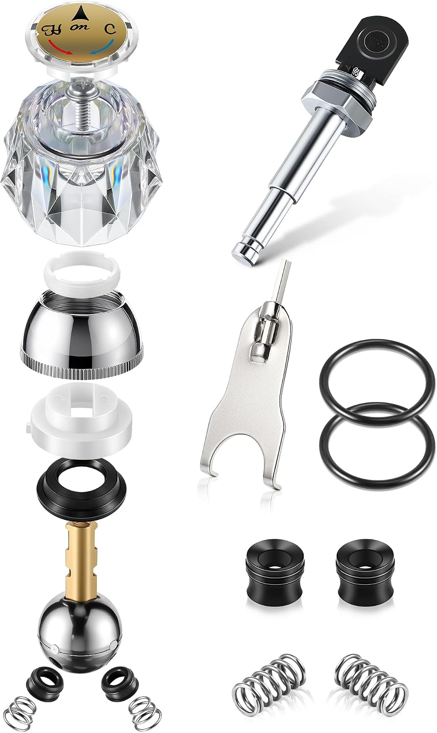 Acrylic Single Handle Trim Set with Push Button Diverter, Compatible with Delta 600 Series Shower Valve, Includes Stainless Steel Ball Valve, Clear Knob and Diverter Stem