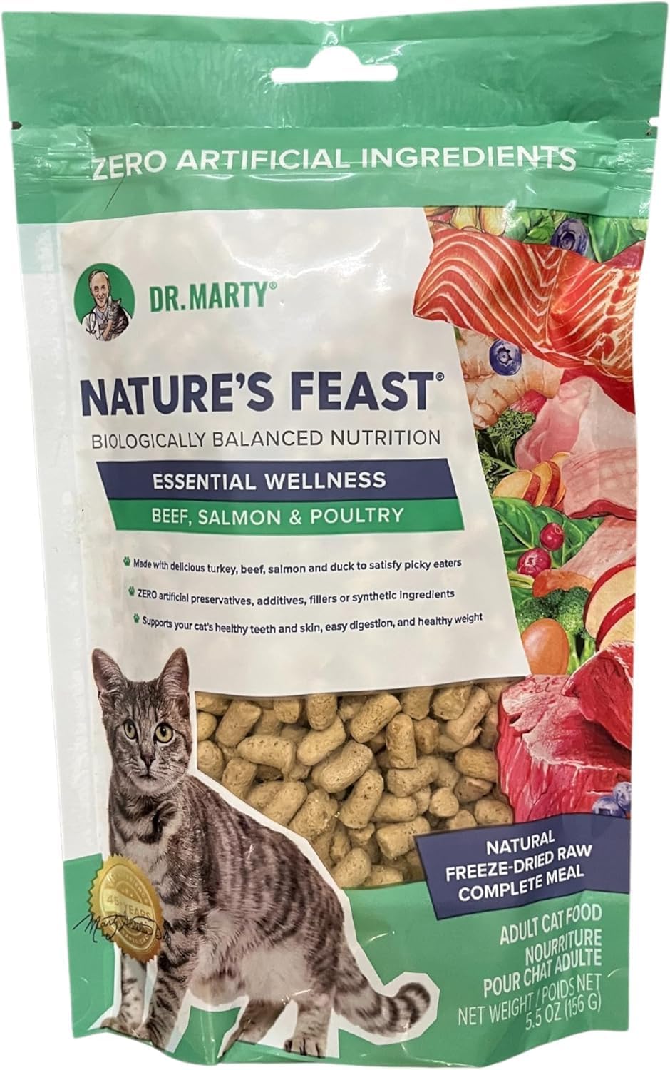Dr. Marty Nature's Feast Essential Wellness Beef, Salmon and Poultry Dry Cat Food 5.5 oz