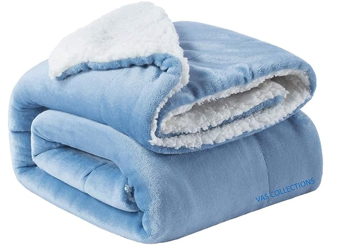 VAS COLLECTIONS New Born Baby All Season Ultra Soft Plush Kids Sherpa Blanket (Sky Blue), 1 Piece, Flannel, Small