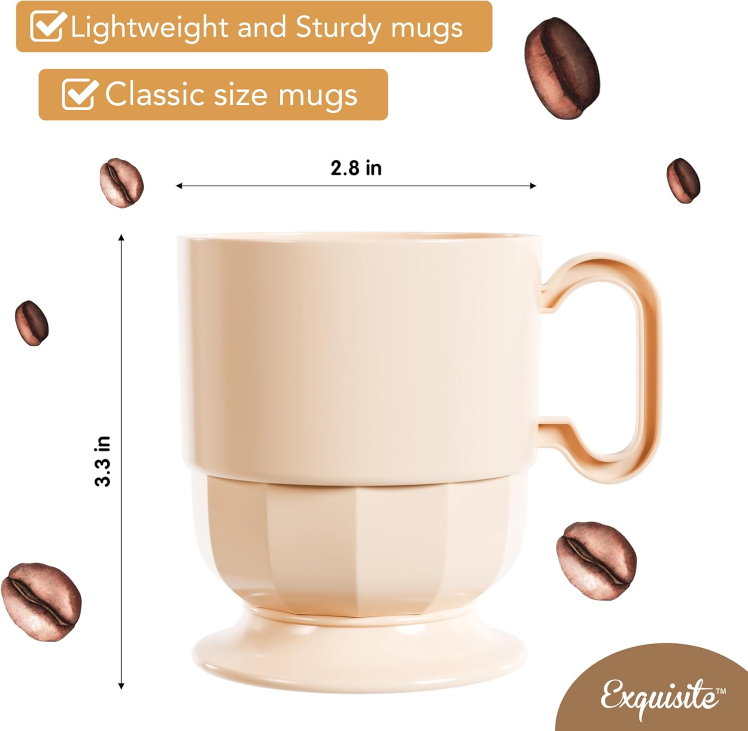 Exquisite Ivory Plastic 8 Oz Coffee Cups - 80 Pack - With Handles - BPA Free - Disposable & Reusable - Perfect for Hot & Cold Drinks