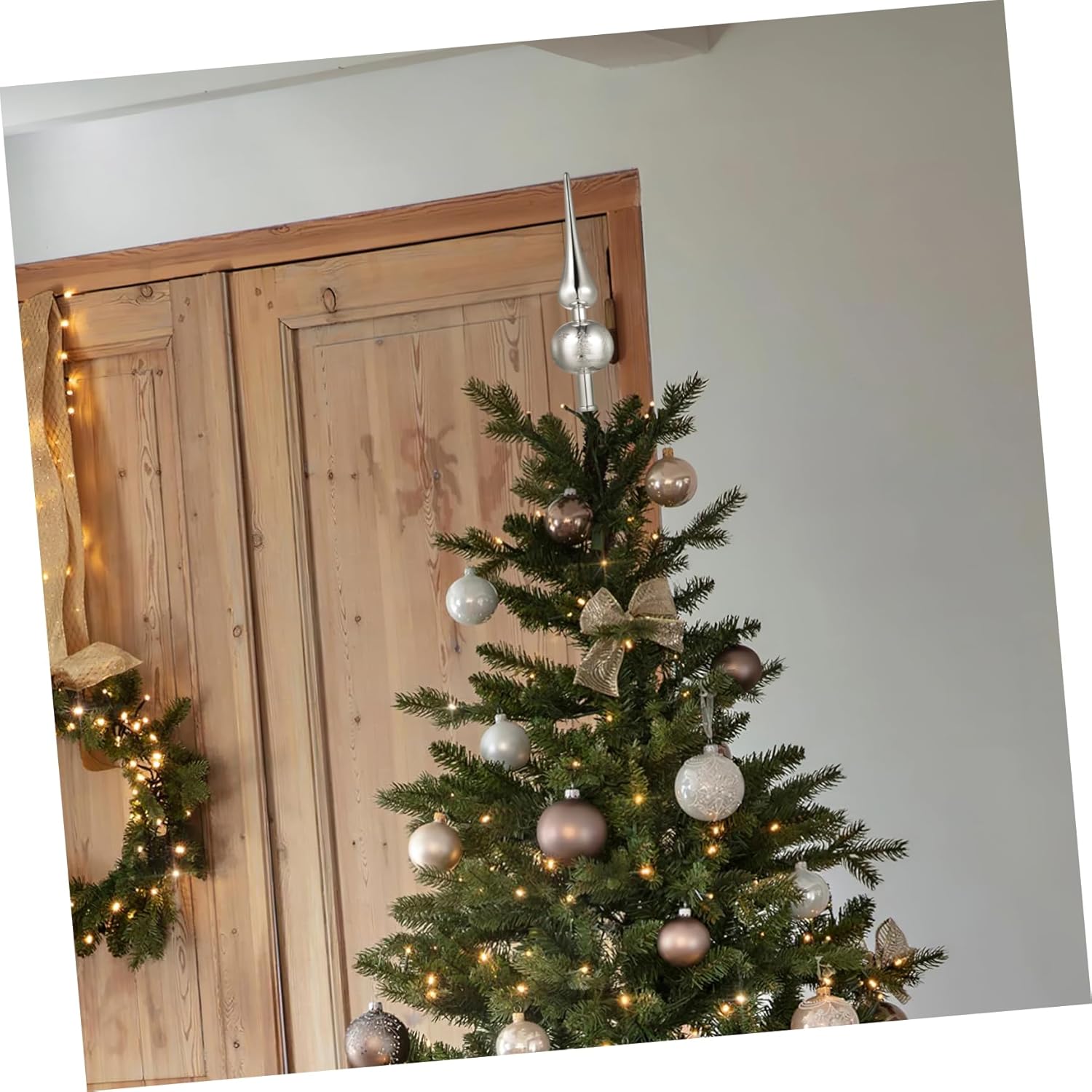 Silver Xmas Topper Star Plastic Christmas Tree Adornment with Sequins Lightweight Festive