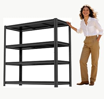 4-Layer Storage Shelves Heavy Duty Adjustable Metal Garage Shelving Unit, Utility Shelves for Kitchen Bedroom Pantry Garage Basement Warehouse, 54" H x 45" W x 16" D, WideBlack