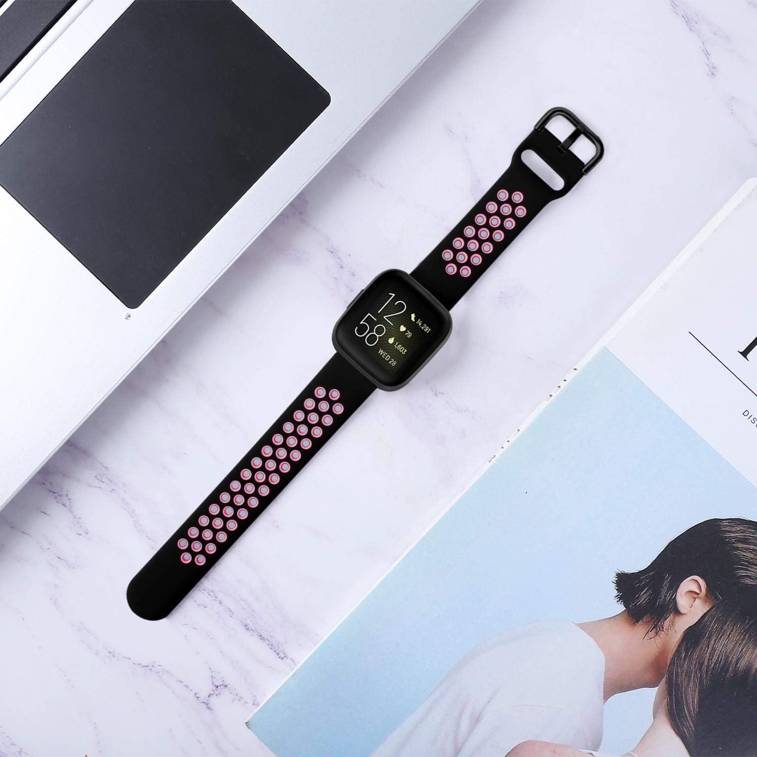 Acrbiutu Bands Compatible with Fitbit Versa/Versa 2 / Versa Lite, Soft Silicone Breathable Replacement Sport Accessory Watch Strap Wristband for Women Men