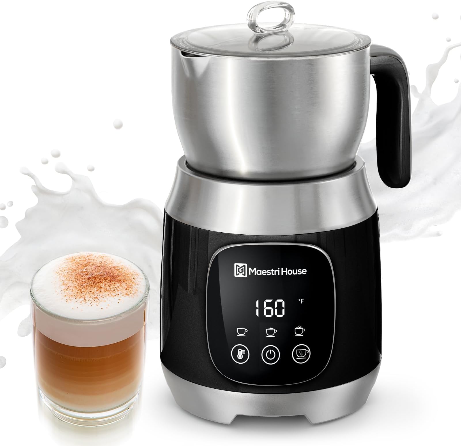 Milk Frother with Variable Temperature and Foam Strength (Black)
