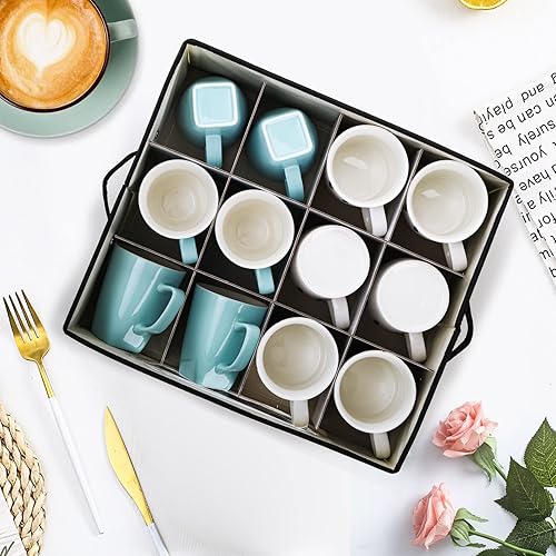 Miniatura 6 de Dicunoy Caja de almacenamiento para tazas y tazas, contenedores de almacenamiento de China con divisores, capacidad para 12 cajas de almacenamiento