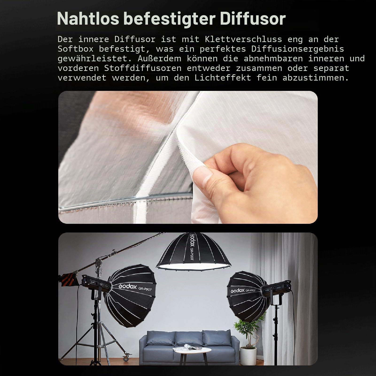 Godox QR-P90T 90 cm/35,4 Zoll parabolische Tiefe Softbox, Schnellverschluss, Faltbare Softbox mit Standard-Bowens-Halterung und Diffusoren für Blitzgerät Speedlite Dauerlicht Fotografie Porträt