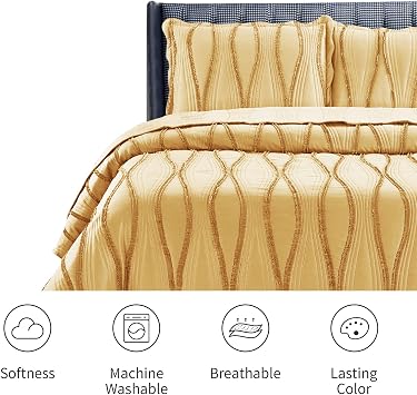 B&B New Quilted Bedspread Throw Embossed Pattern Frilled Bedspreads with Matching Pillow Cases - Luxury Bedspread Bed Throw Coverlets Bedding Set (Mustard, Single)