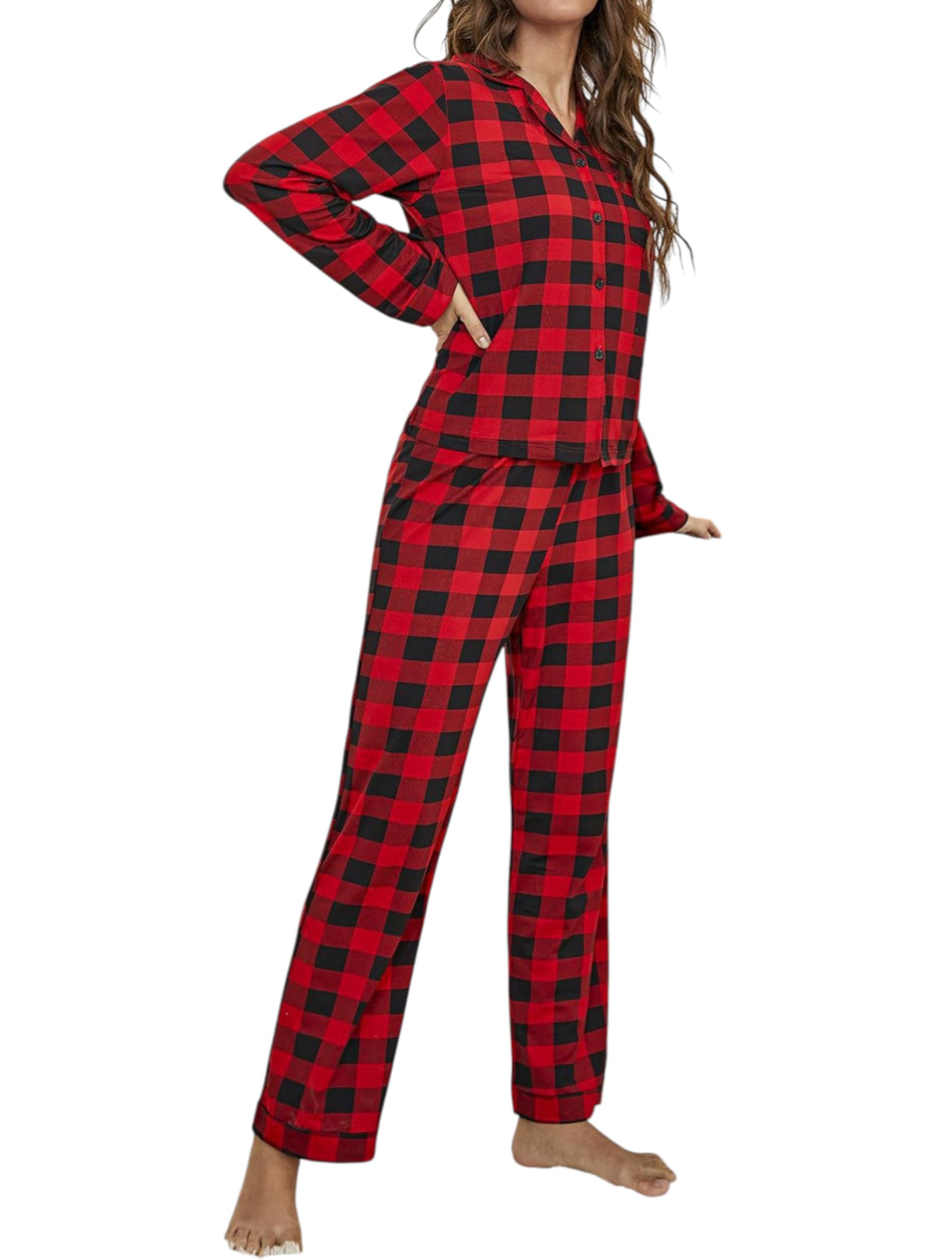 IYICLOTH Womens Pajamas Set 2-Piece Button Down Pjs Soft Long Sleeve Plaid Sleepwear Loungewear Lounge Sets