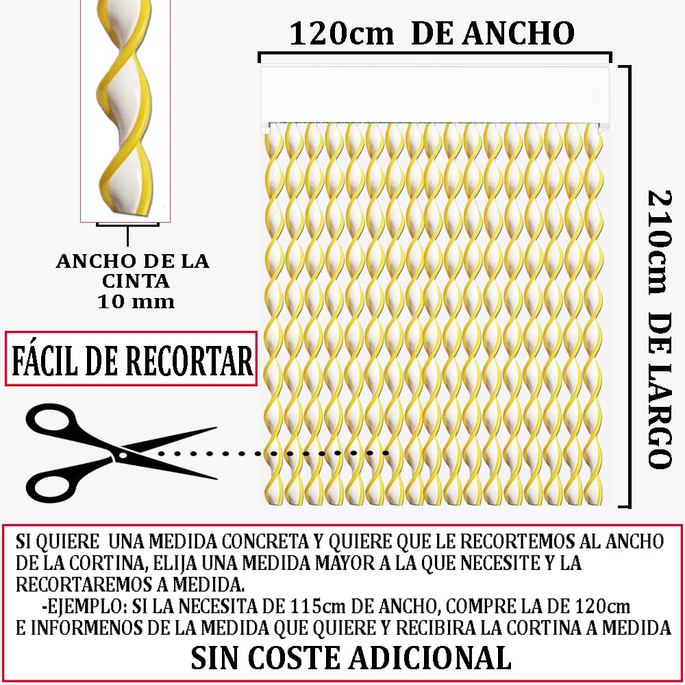Cortina de cordón de PVC para Exterior | Corte a Medida | Anti Insectos | PERTONI TENDE (Blanco Y Amarillo, Alto 210cm x 120cm Ancho)