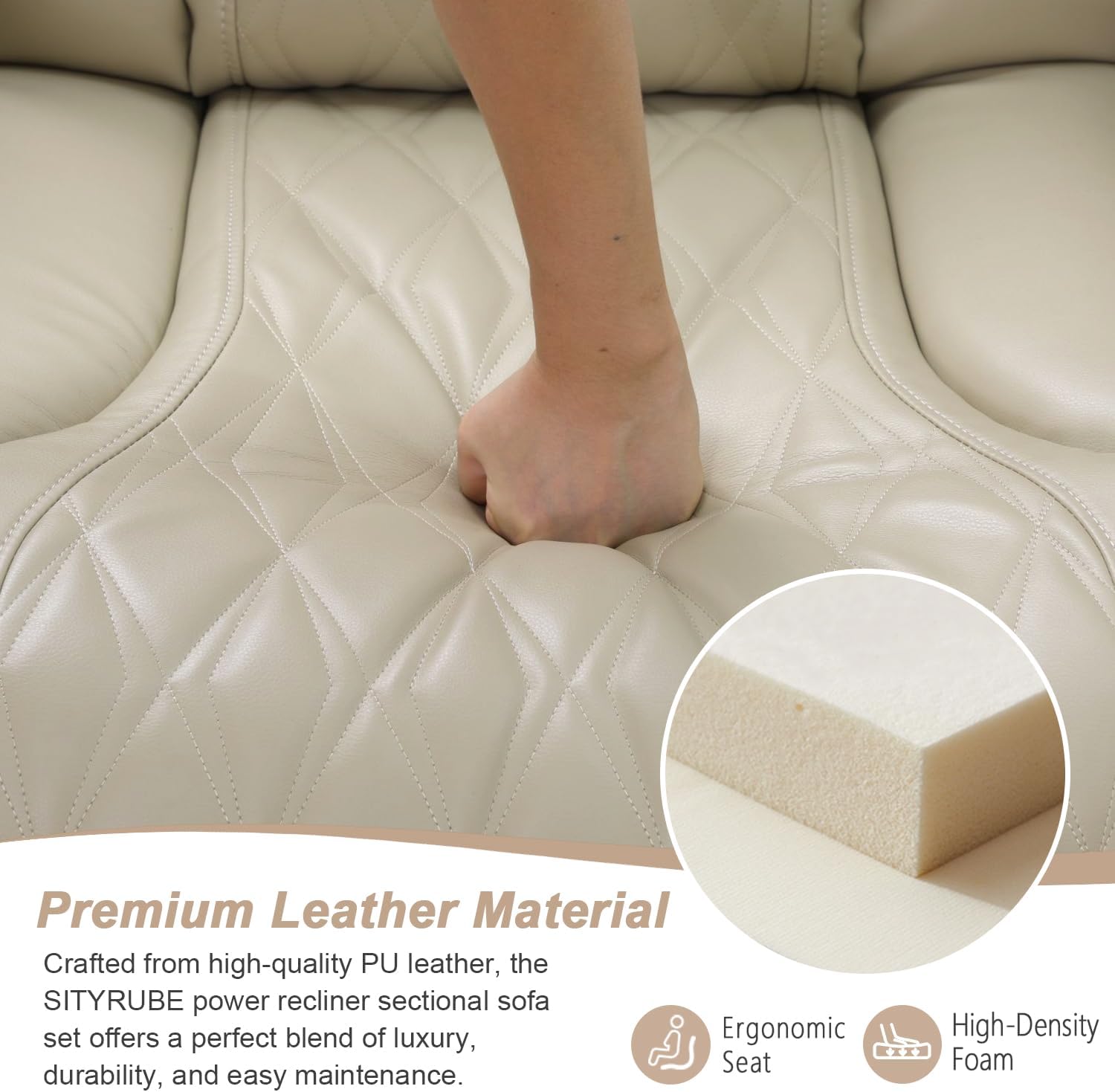 Beige Leather Power Recliner Sectional Sofa Set with LED Light,L-Shaped Reclining Couch with USB Port,Leather Sofa with Cup Holder/Storage for Living Room/Home Theater(Sectional+Loveseat)