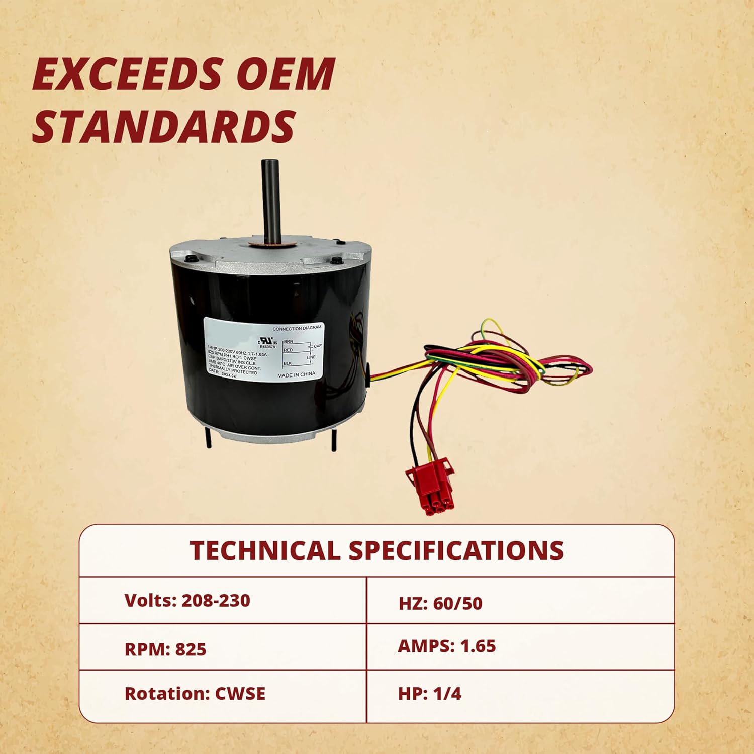 York AO Smith 1/4 HP HVAC Blower Fan Motor for S1-02440899000, F48AA68A50, S1-02440899000, 5KCP39LFBE31S, & More! OEM Caliber