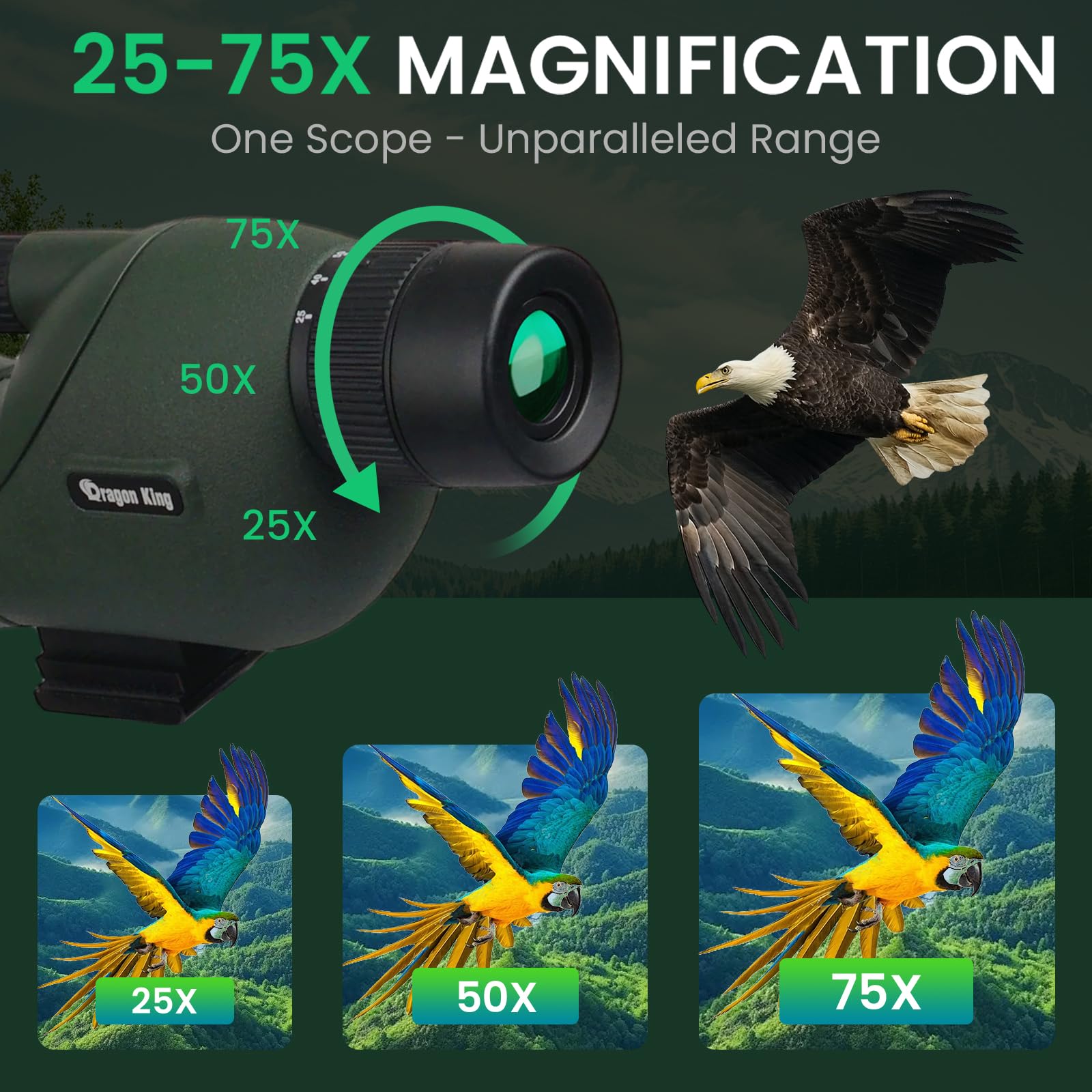 BIBIRE Spektiv 25-75x60 HD mit Stativ, Smartphone-Adapter und Tragetasche für Vogelbeobachtung