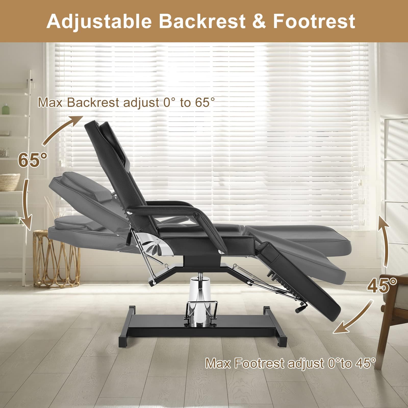 Bonnlo Table Esthetique Professionnel, Table de Tatouage Professionnelle 71 Pouces, Lit de Beauté, Rotation 360°, Réglable en Hauteur par Vérin à Gaz, Accoudoirs Amovibles, Tête Inclinable, Noir