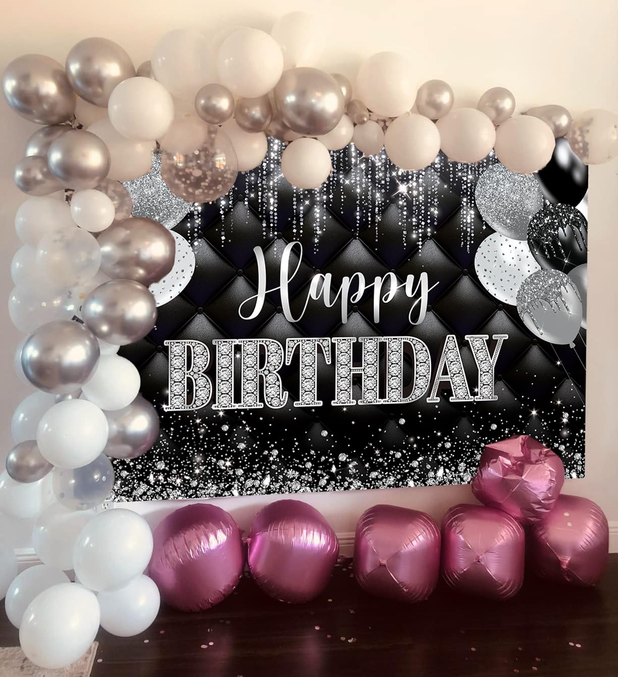 Cheerland Decoraciones De Fiesta De Color Negro Y Plateado Con Purpurina, Guirnaldas De Estrellas, Serpentinas Colgantes