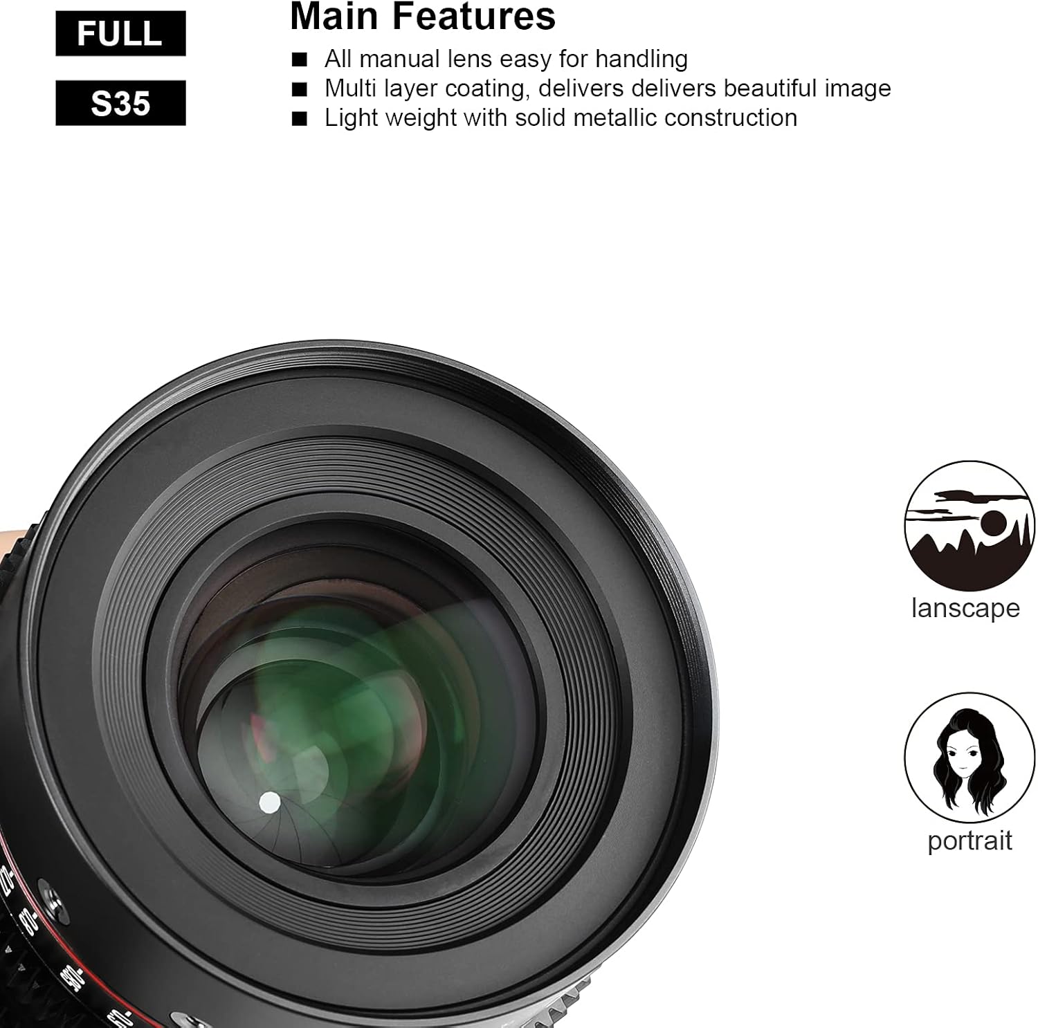 Meike 50mm T2.1 Super 35 Prime Manual Focus Cinema Lens for PL-Mount Cine Camera Compatible with Canon C700 PL, ARRI Amira, Alexa Mini etc.