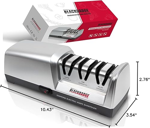 Miniatura 7 de BLACKBADGE Afilador de cuchillos eléctrico profesional para cuchillos de cocina, sistema de afilador de 3 etapas con abrasivos de diamante, afilado