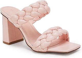 Womens Braided Heels Sandals Chunky Block Heel Double Strap Summer Dressy Sandal