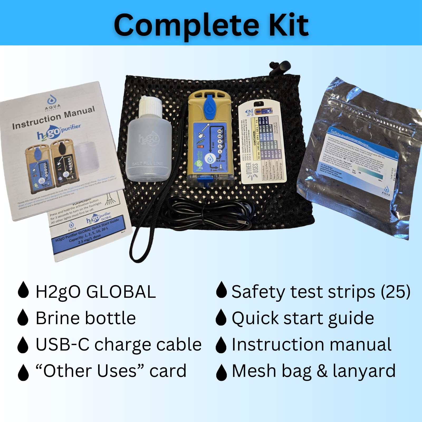 H2gO® Globaler Wasseraufbereiter 2,5 mg/l für Rucksackreisen, Camping, Militär, Survival, Preps, praktisch unbegrenzte Wasseraufbereitung und Desinfektion