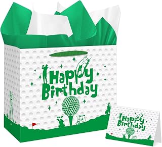 Jiaoiudi Golf Gift Bag with Tissue Paper Greeting Card Golf Goodie Bags Large with Handles