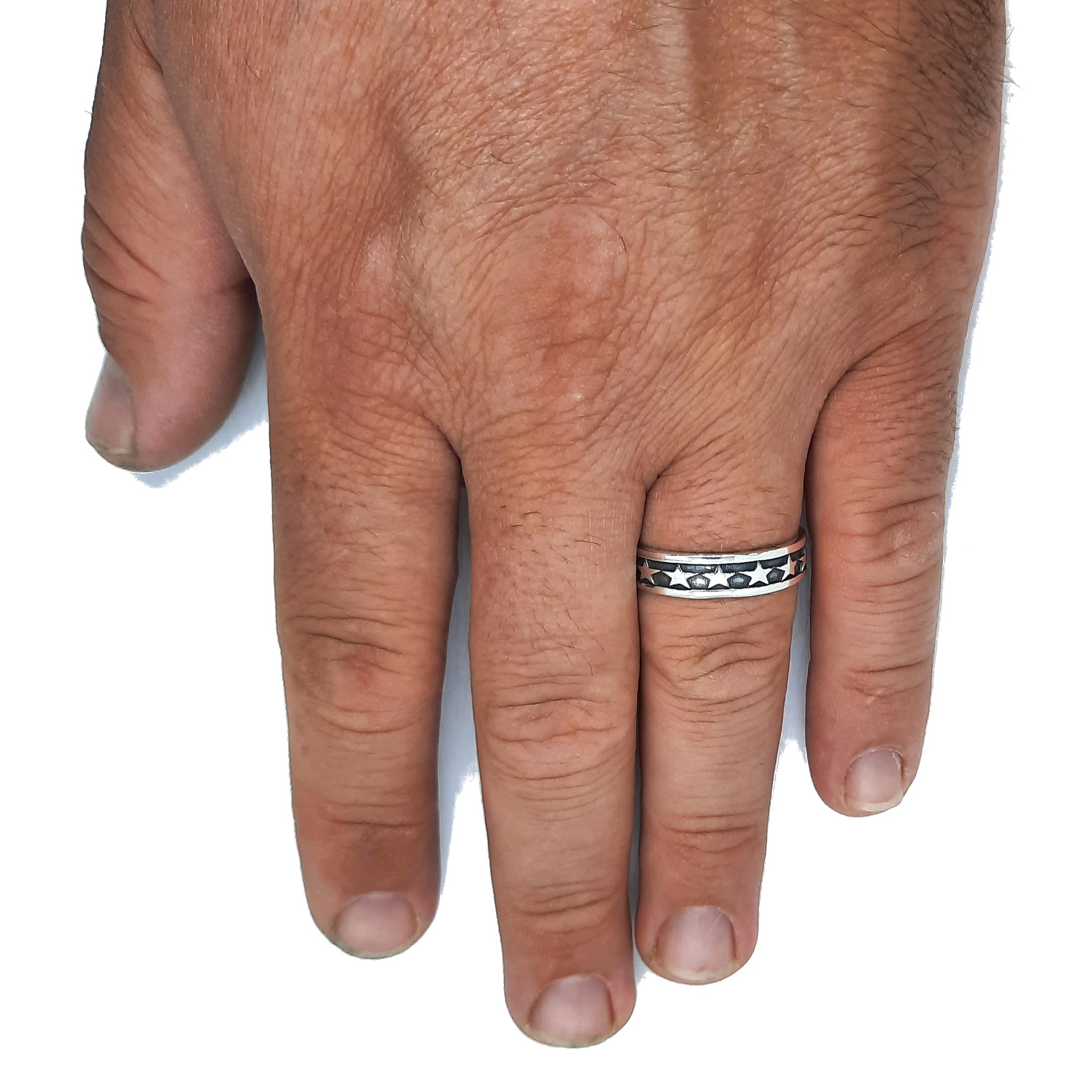 Anillo de plata esterlina genuina Banda de 6 mm Estrellas Sólida con sello 925 Hecho a mano