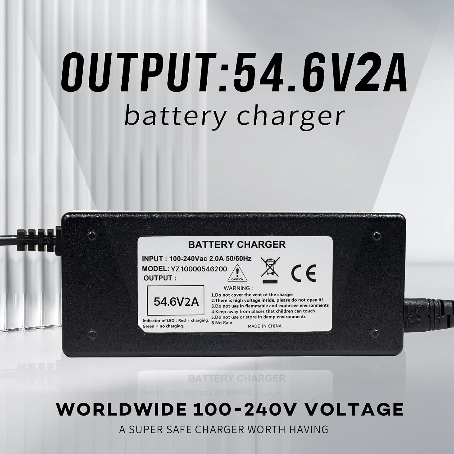 54.6V 2A Battery Charger GX16-3 Connector for 48V Lithium Batteries，Compatible with Evercross H5/ Vsett 8, 8+, 9+(NOT for 9)/ JOYOR S5, G5, Y7-S/for KAABO Mantis 8, 8 Pro/Zero 8, 9