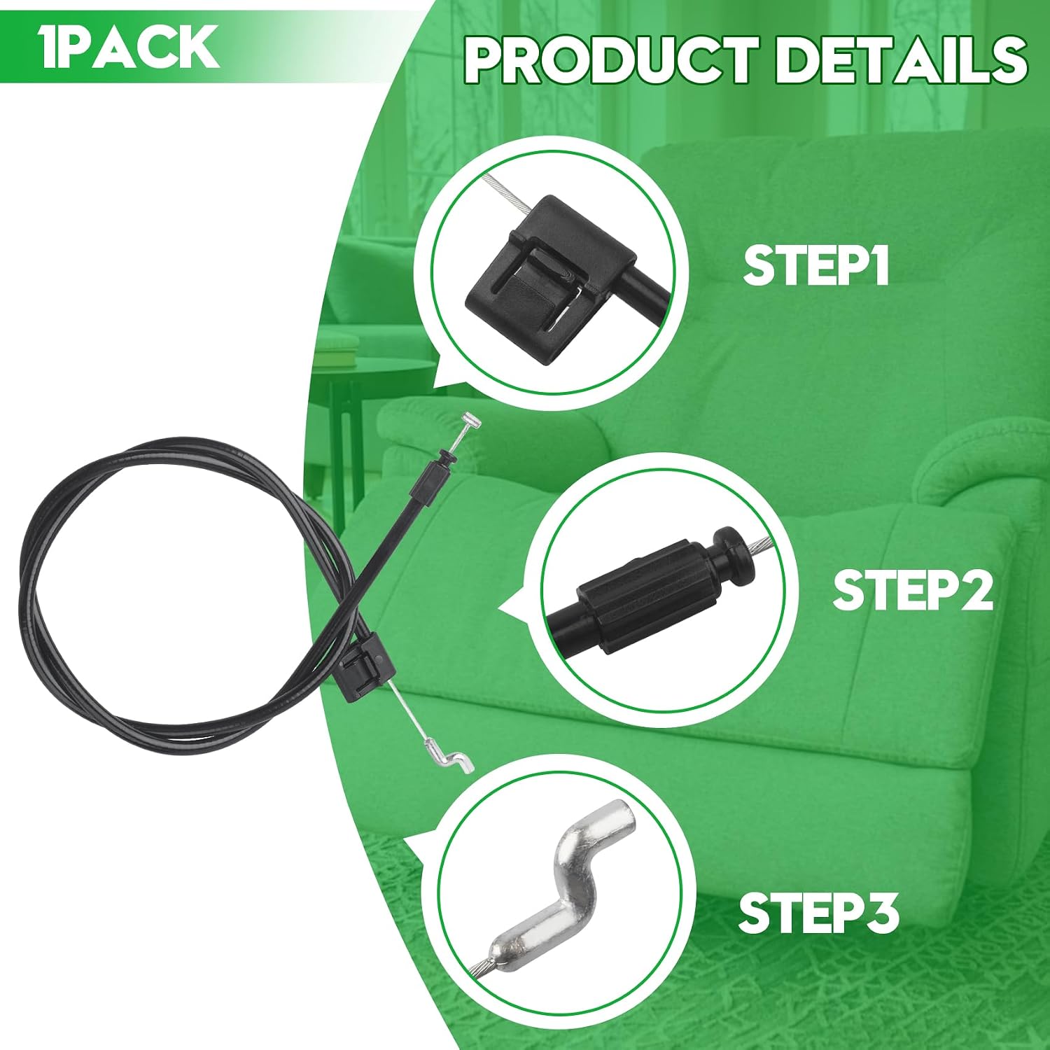 34.5 Inch Recliner Release Cable for Ashley Lazy Boy & Lane Recliner Chair | for Flexsteel Lane Manual Recliner Chair Furniture Mechanism Parts; Heavy Duty Sofa Couch Recliner Pull Cable with S Hook